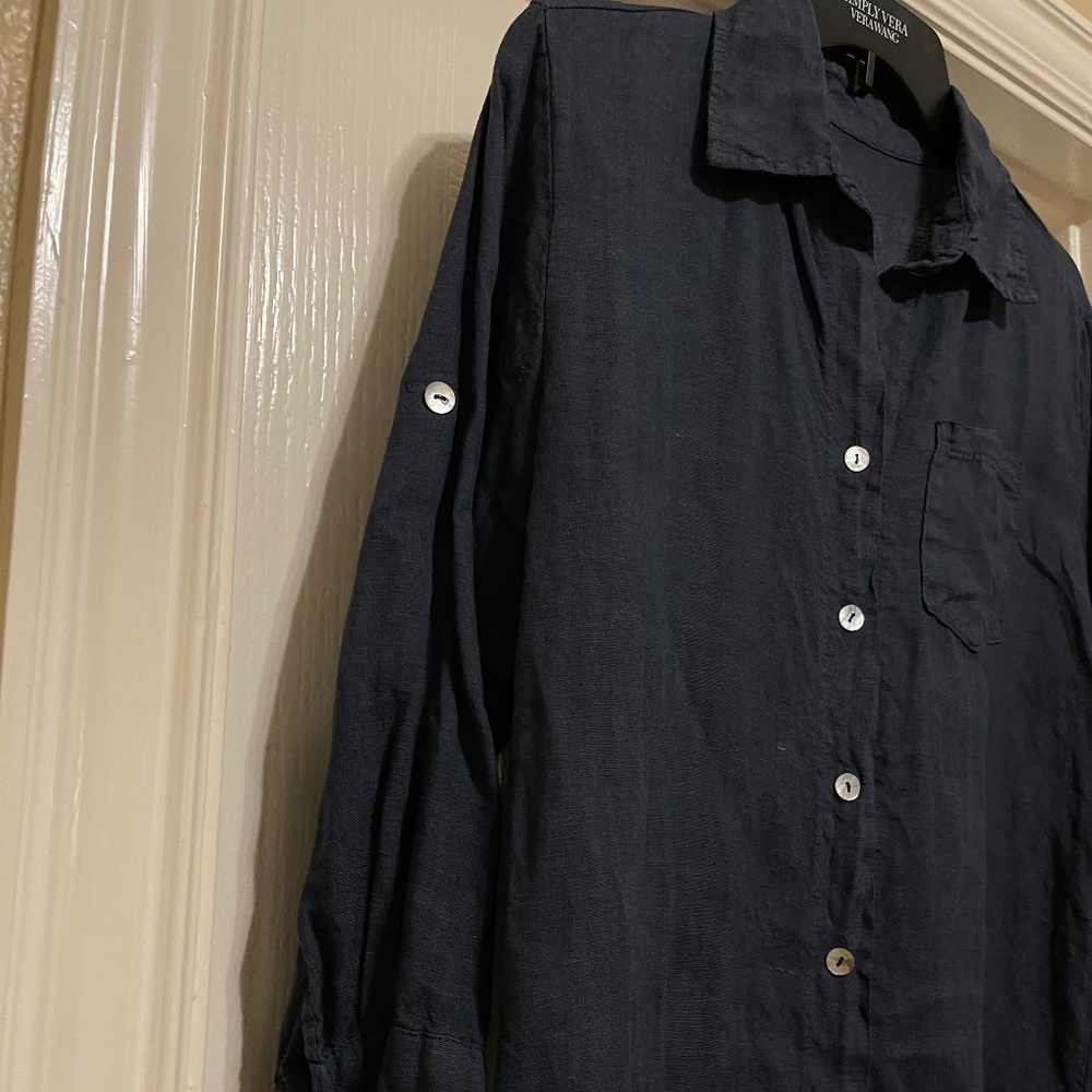 Lungo L'arno 100% Linen Dress Shift Navy - Picture 5 of 9